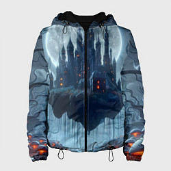 Куртка с капюшоном женская Замок Дракулы и неоновые грибы - нейроарт фантазия, цвет: 3D-черный