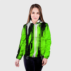 Куртка с капюшоном женская Вертикальные чёрно-белые линии на зелёном фоне, цвет: 3D-белый — фото 2