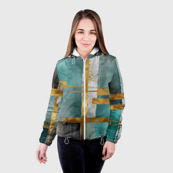 Куртка с капюшоном женская Узоры акварелью бирюзового и золотого цвета, цвет: 3D-белый — фото 2