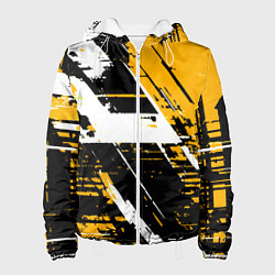 Куртка с капюшоном женская Diagonal black and white stripes on a yellow backg, цвет: 3D-белый