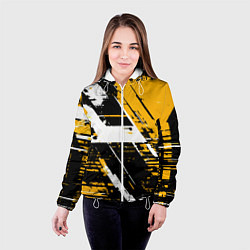 Куртка с капюшоном женская Diagonal black and white stripes on a yellow backg, цвет: 3D-белый — фото 2