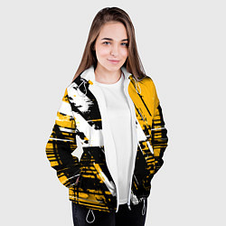 Куртка с капюшоном женская Diagonal black and white stripes on a yellow backg, цвет: 3D-белый — фото 2