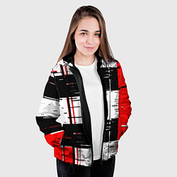 Куртка с капюшоном женская Чёрные и красные полосы на белом фоне, цвет: 3D-черный — фото 2