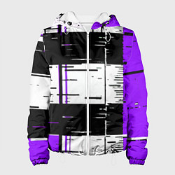 Куртка с капюшоном женская Чёрные и фиолетовые полосы на белом фоне, цвет: 3D-белый