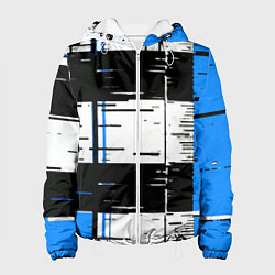 Куртка с капюшоном женская Синие и чёрные полосы на белом фоне, цвет: 3D-белый