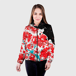 Куртка с капюшоном женская Сине красная абстракция на чёрном фоне, цвет: 3D-черный — фото 2