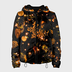 Куртка с капюшоном женская Новогоднее украшение, цвет: 3D-черный