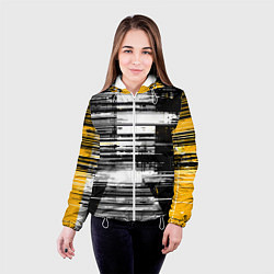 Куртка с капюшоном женская Горизонтальные чёрные линии на бело-жёлтом фоне, цвет: 3D-белый — фото 2