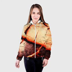 Куртка с капюшоном женская Трещины на абстрактном красном фоне, цвет: 3D-белый — фото 2