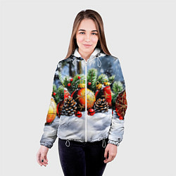 Куртка с капюшоном женская Красные и желтый новогодние шары, цвет: 3D-белый — фото 2