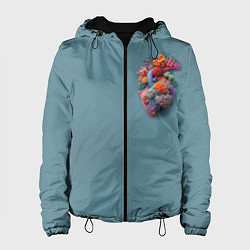 Куртка с капюшоном женская Яркое сердце из кораллов в морском стиле, цвет: 3D-черный