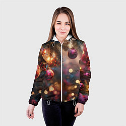 Куртка с капюшоном женская Фиолетовые новогодние шары, цвет: 3D-белый — фото 2