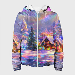Куртка с капюшоном женская Дух рождества - зимние домики, цвет: 3D-белый