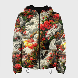 Куртка с капюшоном женская Дракон в небесном храме - нейросеть, цвет: 3D-черный