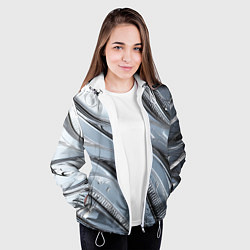 Куртка с капюшоном женская Полированный металл серебряный, цвет: 3D-белый — фото 2