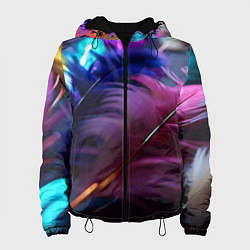 Куртка с капюшоном женская Перья неоновой птицы, цвет: 3D-черный