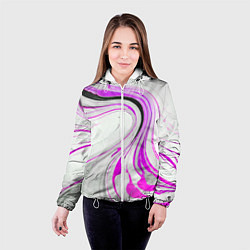 Куртка с капюшоном женская Волнистые чёрно-фиолетовые линии на белом фоне, цвет: 3D-белый — фото 2