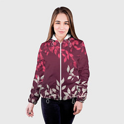 Куртка с капюшоном женская Листья на бордовом фоне - нейросеть, цвет: 3D-белый — фото 2
