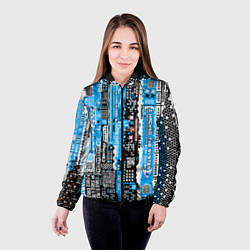 Куртка с капюшоном женская Киберпанк паттерн синий, цвет: 3D-черный — фото 2