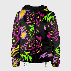 Куртка с капюшоном женская Яркие абстрактные круги-зигзаги, цвет: 3D-черный