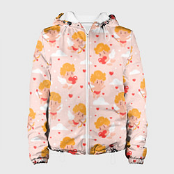 Куртка с капюшоном женская Паттерн с милыми купидонами, цвет: 3D-белый