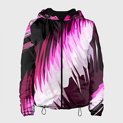 Куртка с капюшоном женская Бело-розовые острые полосы на чёрном фоне, цвет: 3D-черный