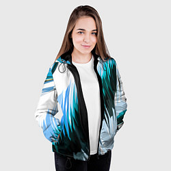 Куртка с капюшоном женская Чёрно-синие острые полосы на белом фоне, цвет: 3D-черный — фото 2