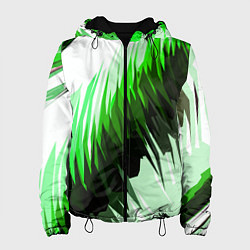 Куртка с капюшоном женская Чёрно-зелёные острые полосы на белом фоне, цвет: 3D-черный