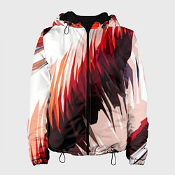 Куртка с капюшоном женская Чёрно-красные острые полосы на белом фоне, цвет: 3D-черный