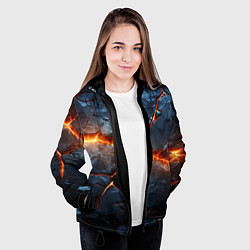 Куртка с капюшоном женская Черная треснутая плита - текстура, цвет: 3D-черный — фото 2