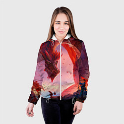 Куртка с капюшоном женская Дракон красный мифический, цвет: 3D-белый — фото 2