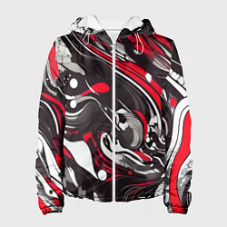 Куртка с капюшоном женская Красно-белые волны, цвет: 3D-белый