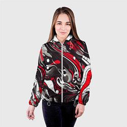 Куртка с капюшоном женская Красно-белые волны, цвет: 3D-белый — фото 2