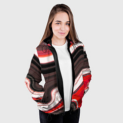 Куртка с капюшоном женская Волнистые горизонтальные чёрно-красные полосы на б, цвет: 3D-черный — фото 2