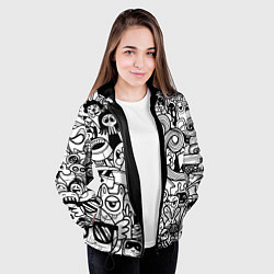 Куртка с капюшоном женская Black and white doddle monsters, цвет: 3D-черный — фото 2