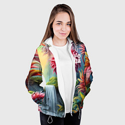 Куртка с капюшоном женская Гавайские тропические цветы - алоха, цвет: 3D-белый — фото 2