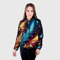 Куртка с капюшоном женская Неоновые разноцветные перья, цвет: 3D-черный — фото 2