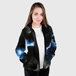 Куртка с капюшоном женская Синий разлом на черной плите текстура, цвет: 3D-черный — фото 2