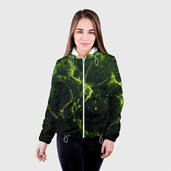 Куртка с капюшоном женская Зеленые волокна - текстура, цвет: 3D-белый — фото 2