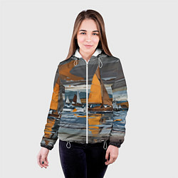 Куртка с капюшоном женская Живопись с парусниками, цвет: 3D-белый — фото 2