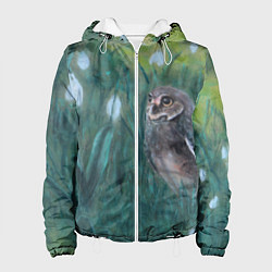 Куртка с капюшоном женская Сова среди подснежников, цвет: 3D-белый