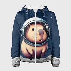 Куртка с капюшоном женская Капибара космонавт в космосе, цвет: 3D-белый