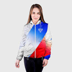 Куртка с капюшоном женская Герб России на фоне цветов флага градиент, цвет: 3D-белый — фото 2
