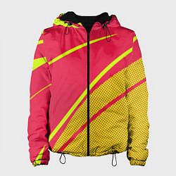 Куртка с капюшоном женская Красно-розовый с салатовым точечный, цвет: 3D-черный