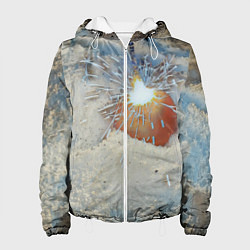 Куртка с капюшоном женская Искрящийся мандарин на снегу, цвет: 3D-белый