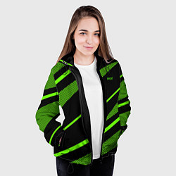Куртка с капюшоном женская Sport чёрный и зелёный полосы, цвет: 3D-черный — фото 2
