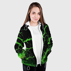 Куртка с капюшоном женская Зеленая молния разлома, цвет: 3D-белый — фото 2