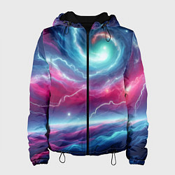 Куртка с капюшоном женская Spiral neon galaxy - ai art fantasy, цвет: 3D-черный