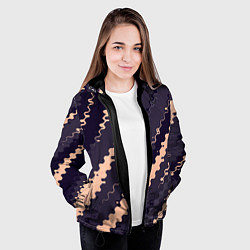 Куртка с капюшоном женская Фиолетовый с бежевым искажённые полосы, цвет: 3D-черный — фото 2