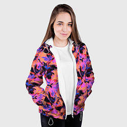 Куртка с капюшоном женская Абстрактные цветы - текучая краска, цвет: 3D-белый — фото 2